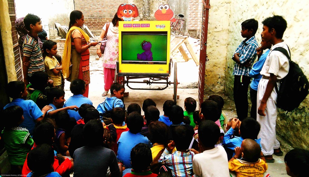 Children watching the MCVs at the Sapna, Bachat,  Udaan programme